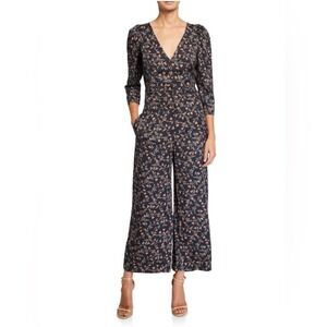 Rebecca Taylor Silk Blend Black Floral Jumpsuit with button front & pockets!